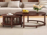 Vintage Round Nesting Coffee Table, Six Bamboo-shaped Decorative Glass Doors, Retro Beaded Legs, 94696602