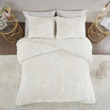 3 Piece Tufted Cotton Chenille Floral Comforter Set Off-White King/Cal King B035128916