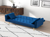 71-inch convertible love seat sofa, American retro blue velvet material, suitable for small living W6295P549831