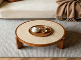 31.5" Round Coffee Table, Solid Wood Frame Coffee Table with Sintered Stone Tabletop, MidCentury W3158P534694