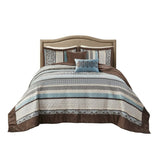 5 Piece Reversible Jacquard Bedspread Set Blue Queen B03597646
