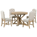 ZNTS Functional Furniture Retro Style Table Set with Extendable Table and 4 Upholstered Chairs for 56608663