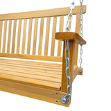 Front Porch Swing with Armrests, Wood Bench Swing with Hanging Chains,for Outdoor Patio ,Garden W49543723
