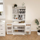 White Buffet Cabinet with Hutch - Modern Farmhouse Kitchen Storage Sideboard with 2 Drawers & Barn 48572324