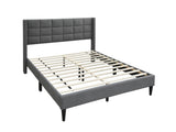 Elegant Modern Gray Brushed Linen 1pc Queen Size Bed Upholstered Box Design Headboard Bedframe B011P238938