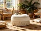 Round Storage Ottoman Bench, 23.23 Inch Upholstered Footstool with Tassel Fringe, 250 lbs 87168032