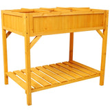 Raised Garden Bed with Legs, Wooden Elevated Planter Box with 8 Grids Divider & Protective Liner, W465P189515