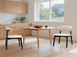Beige Cotton-Linen Fabric Upholstered Dining Chair with Black Solid Wood Legs, Armless Chair Set of W5815P476383