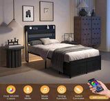 Twin Bed Frames with Headboard, Twin Size Bed Frames with Storage Drawers, Twin Bed, Black Metal W2129P262895