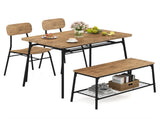 BrownBlack 4-Piece Dining Table Set with Bench & 2 Chairs, Space-Saving Tuck-under Design 57094124