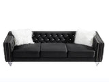 Black, Three-seater Sofa, Velvet Crystal Buckle Upholstery Sofa, Crystal Feet, Removable Cushion, 70232519