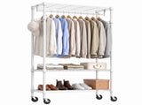Heavy Duty Rolling Garment Rack, 3 Tiers Adjustable Wire Shelving Clothes Rack with Rods and Side 35763212