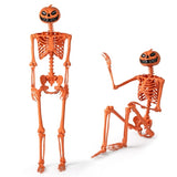 5.5ft Life-Size Halloween Skeleton with Pumpkin Head - Orange Color, Fully Poseable Joints 28854168