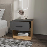 Natural Oak and Matt Grey Nightstand with 1-Drawer B062P290238