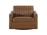 Luxurious Brown Swivel Chair Breathable Faux Leather Upholstered Channel Stitched Back Living Room B011P256606