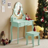 Kids Vanity Set with Mirror and Lights and Stool, 5 Storage Drawers, Pretend Play Princess Makeup 92849524