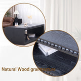 Black Beaded Edge Coffee Table 47.6" Rectangular Center Table with Open Storage Shelf, Modern W2729P309448