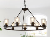 34.25'' Modern 9-Light Black Wagon Wheel Chandelier With Light For Living Dining W5008P468519
