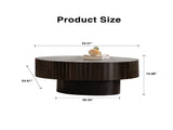 Oval Coffee Table Handcrafted Relief Sturdy Pedestal Wooden Olive-Shaped Tea Table for Living Room W3081P255079