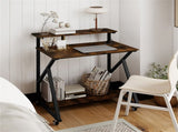 Rustic Brown Rolling Computer Desk with Power Strip 32" Mobile Office Desk with Monitor Stand 76025218