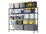 Adjustable layer spacing, wheeled display stand, iron, 117*45*185cm, powder-coated black 53017573