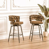 28" Technical Leather Woven Bar Stool Set of 2,Black legs Barstools No Adjustable Kitchen Island 97030525