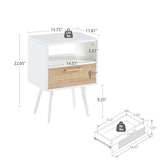 15.75" Rattan End table with drawer and solid wood legs, Modern nightstand, side table for living W126573108