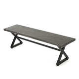 ZNTS Outdoor Aluminum Dining Benches with Steel Frame, 2-Pcs Set, Grey / Black 61625.00BGRY