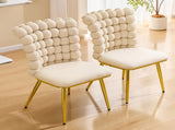 Set of 2 Luxury Cream Bubble Tufted Swivel Chair, Premium Velvet Upholstered Accent Chair with Gold W3875P457865