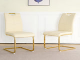 Modern Light Yellow PU dining chair Living room chair Upholstered chair, gold metal chair leg W210P179895