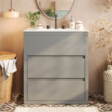 30" Bathroom Vanity Ceramic Sink and 2 Full-Extension Drawers, Freestanding Bathroom Vanity N817P280549G