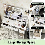 White dressing table with LED 3-color illuminated mirror and power outlet, dressing table with W1320P186696