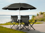 Portable Outdoor 2-Seat Folding Chair with Removable Sun Umbrella Black 57458005