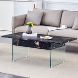 Multifunctional Lift Top Coffee Table -Black Marble Pattern, Essential for Modern Homes.Tempered W2920P226077