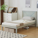 Twin Size Solid Wood Platform Bed Frame with Headboard Gray Wash 79929516