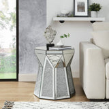 Drum style coffee table with mirror crystal inlay, polygonal silver decorative table, modern design W1005P190409