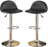 ZNTS Black Faux Leather Stool Adjustable Height Chairs Set of 2 Chair Kitchen Island Stools Chrome Base B01149813