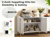 White 4-Door Buffet Storage Cabinet with Push-to-Open Soft Close Doors, Adjustable Metal Legs 88334688