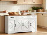 White 47" Farmhouse Buffet Cabinet, Soft-Close Hinges, 3 Drawers, Adjustable Shelves, Spice Racks 56073585