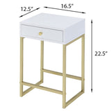 White and Brass 1-Drawer Side Table B062P181358