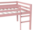 Solid Wooden, Rubber Wooden Twin Loft Bed with Ladder, Bed Platform of Strengthened Slats, Pink W504P190960