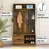 Hall Tree with 6 Hooks,Coat Hanger, Entryway Bench, Storage Bench,for Entrance, Hallwa,brown W1321P190219