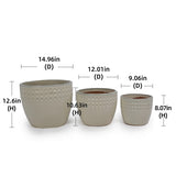 Handmade Ceramic Flower Pot Set of 3, 15/12/9 Inch Diameter, White Diamond Pattern, for Succulents W3273P321485