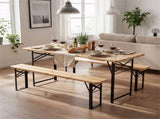 47" Foldable Picnic Table with 2 Benches, Solid Fir Wood Outdoor Dining Set with Sturdy Metal Frame 56401921