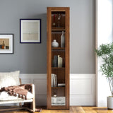 Display Cabinet with Glass Doors, Curio Storage Cabinet with 5 Shelves, Bookcase with LED Lights W331P281123
