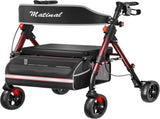 Matinal Foldable Rollator Walkers with Seat for Seniors, 350 lb Capacity, 8'' Big Wheels, 6-Position T3815P362454