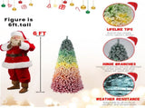 6ft Rainbow Gradient Flocked PVC Christmas Tree 1326 Tips, Colorful Full-Bodied Artificial Pine 11037711