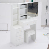 37" Middle Size Left Bedside Cabinet Vanity Table Cushioned Stool, Extra Large Right sliding W3258P293197