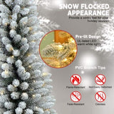 Artificial 7ft Flocked pencil Christmas Tree with 469 PVC Branch Tips, 200L Warm white led, Foldable 51236978