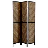 Rustic Tobacco Herringbone 3-Panel Folding Screen B062P153647